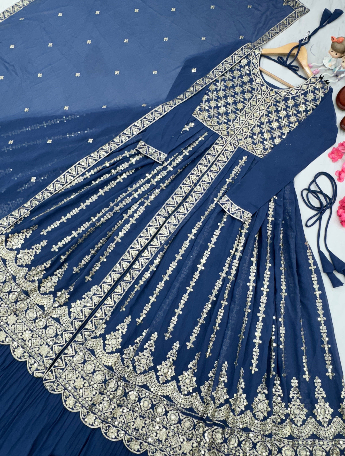 Fab Zone Designer Party Wear Look Heavy Faux Georgette Top Lehenga & Dupatta Set
