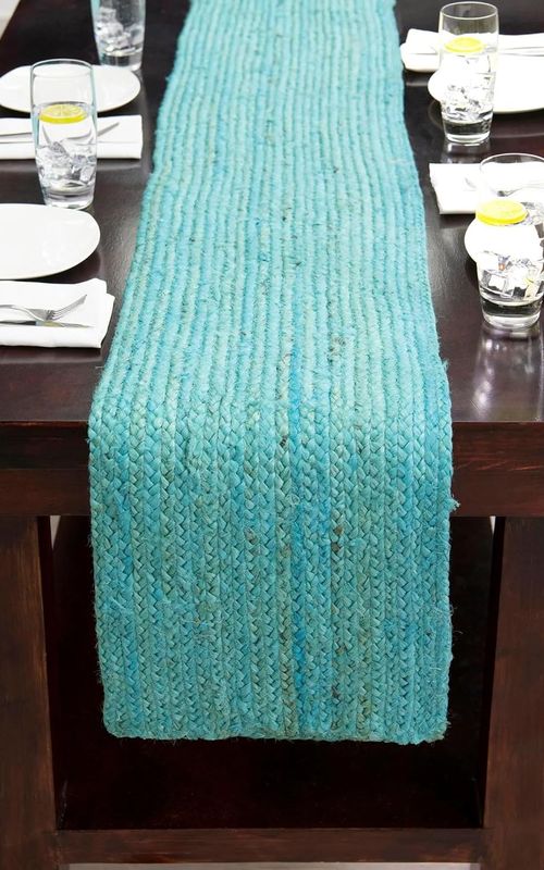 Handmade Eco Friendly Natural Jute  Table Runner Teal Color