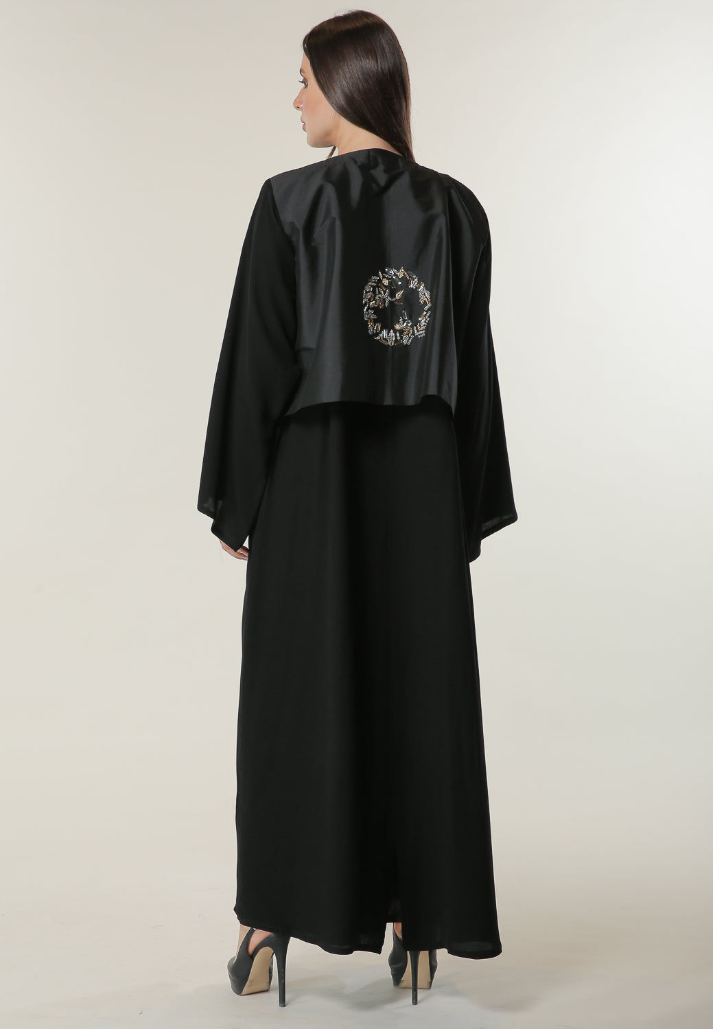 MOiSTREET Black Abaya with Abstract Beads and Thread work