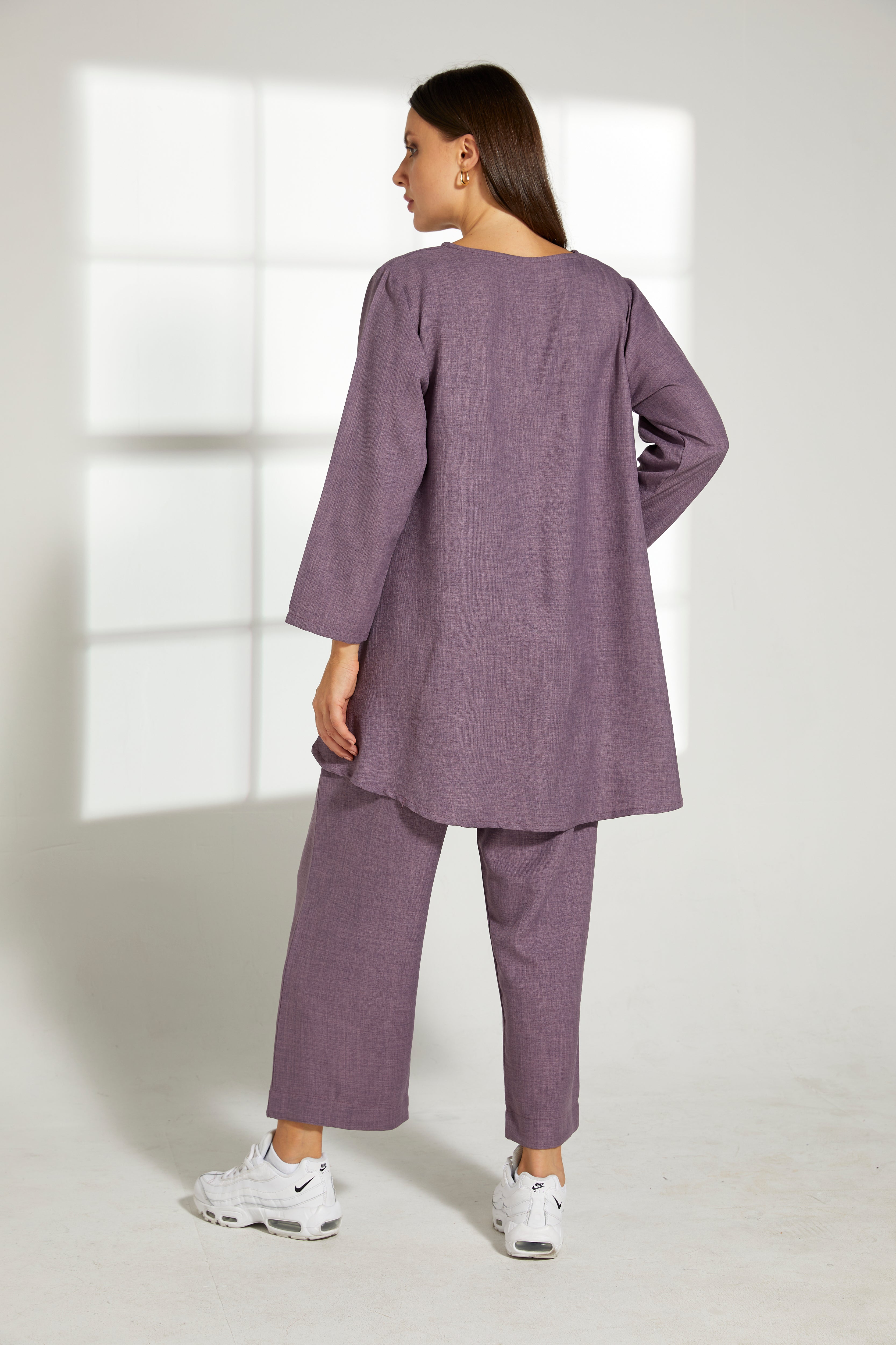 MOiSTREET Purple CEY Mélange Fabric Top And Pants set