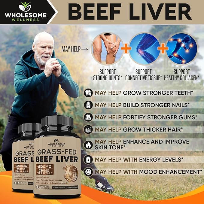 Wholesome Wellness Grass Fed Beef Liver Capsules 180