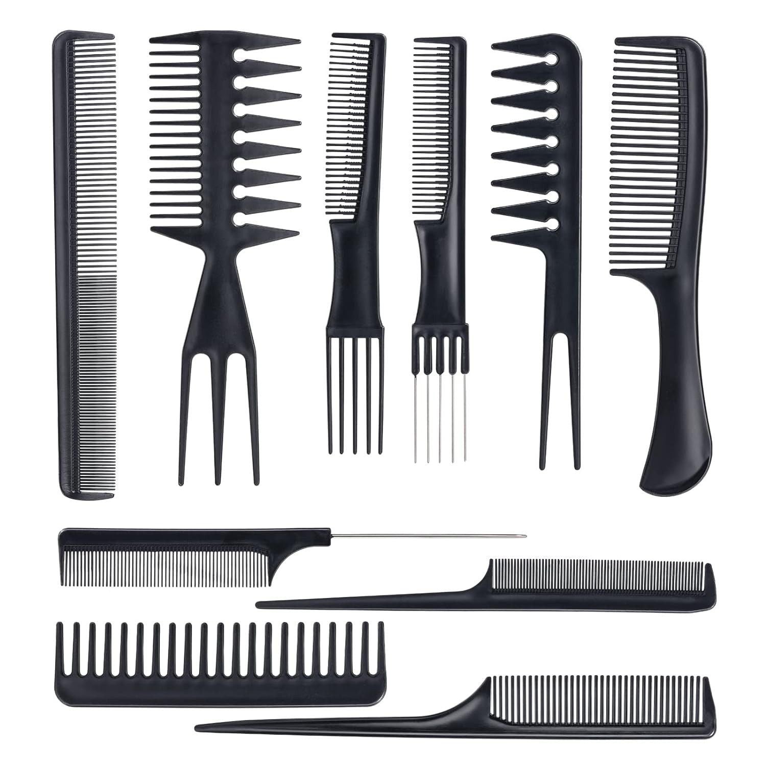 10Pcs Black Hair Comb Set for Professional Styling