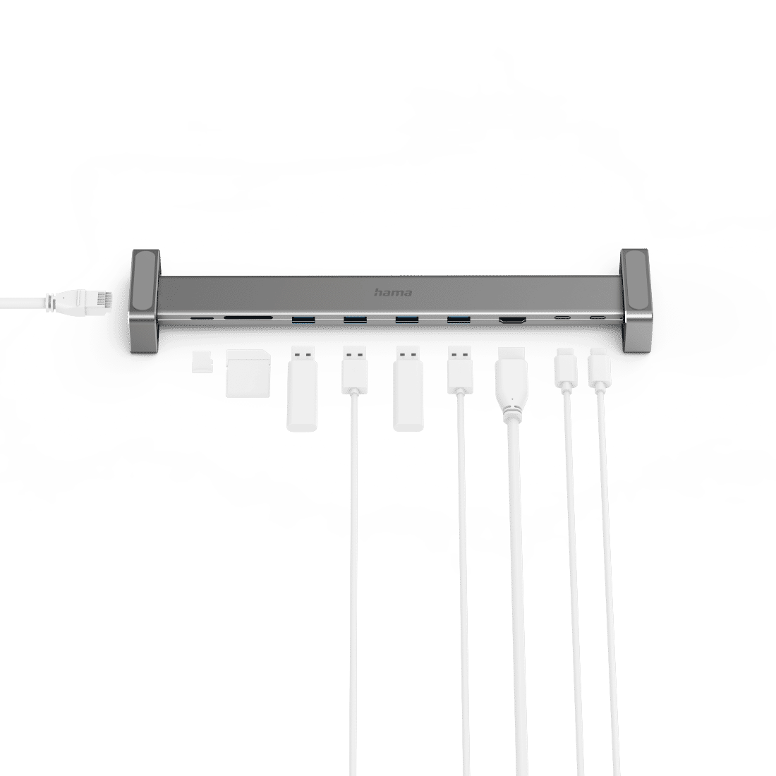 HAMA 200103 "Connect2Office Basic" USB-C Docking Station with Removable Feet, 9 Ports