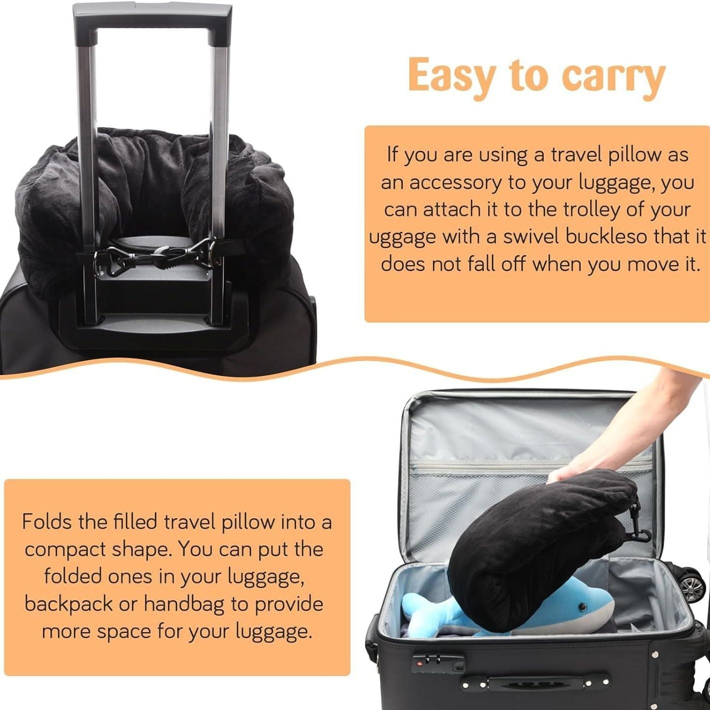 Stuffable Travel Pillow for Extra Luggage Velvet Travel Neck Pillow Storage Bag