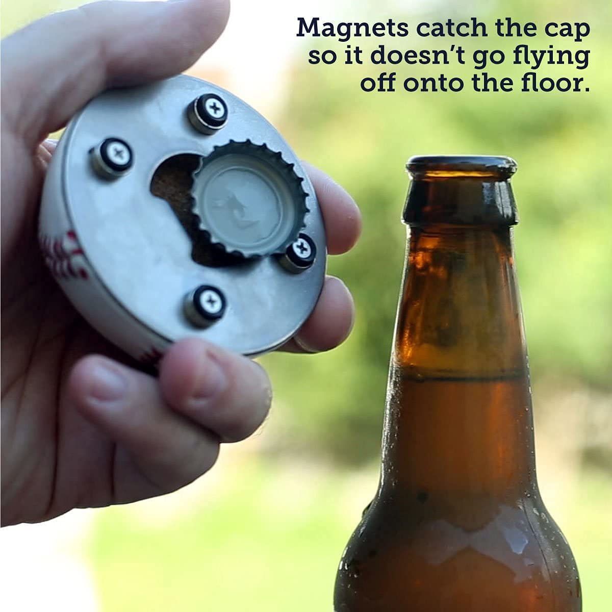 Baseball Bottle Opener Beer Corkscrew Stainless Steel Magnetic Bottle Cap Catcher