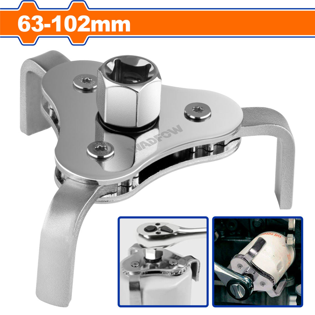 WADFOW Oil Filter Wrench (3-Jaw), Range: Ø63–102Mm, 40Mm Claws, 350g, Steel,