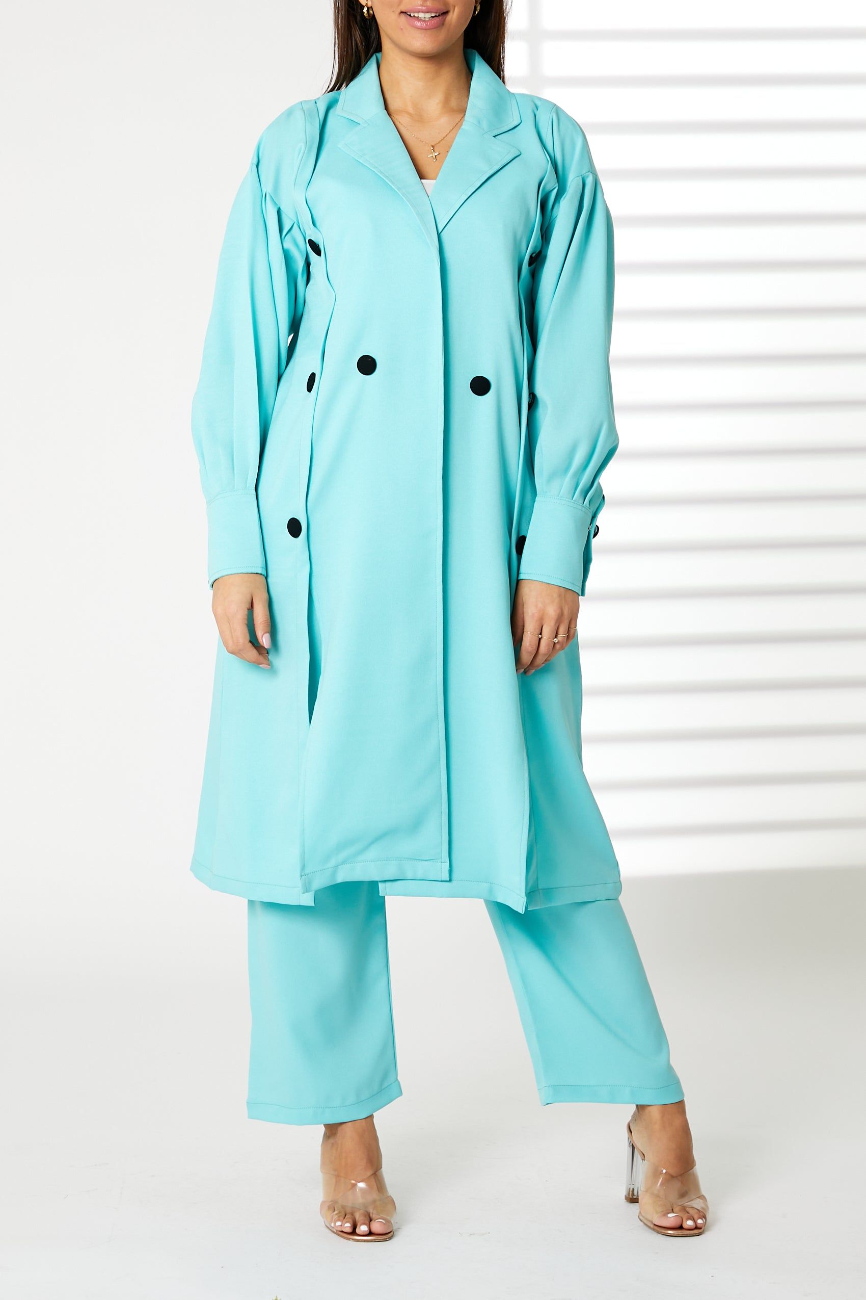 MOiSTREET Blue Mid Length Barbie Crepe Trench Coat Set