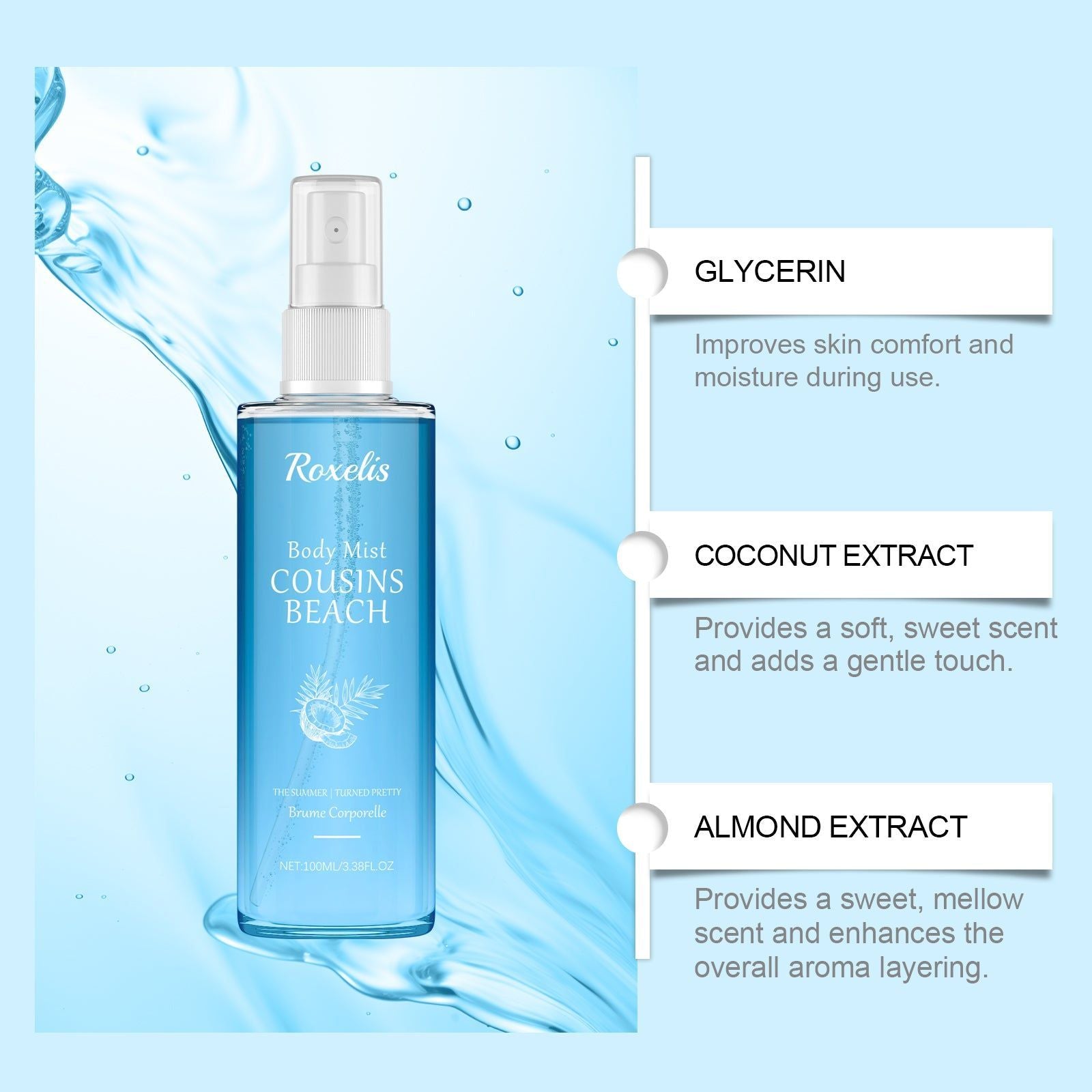 Coconut Almond Perfume Spray, Long-Lasting, Elegant, Fresh, Portable ,100ml