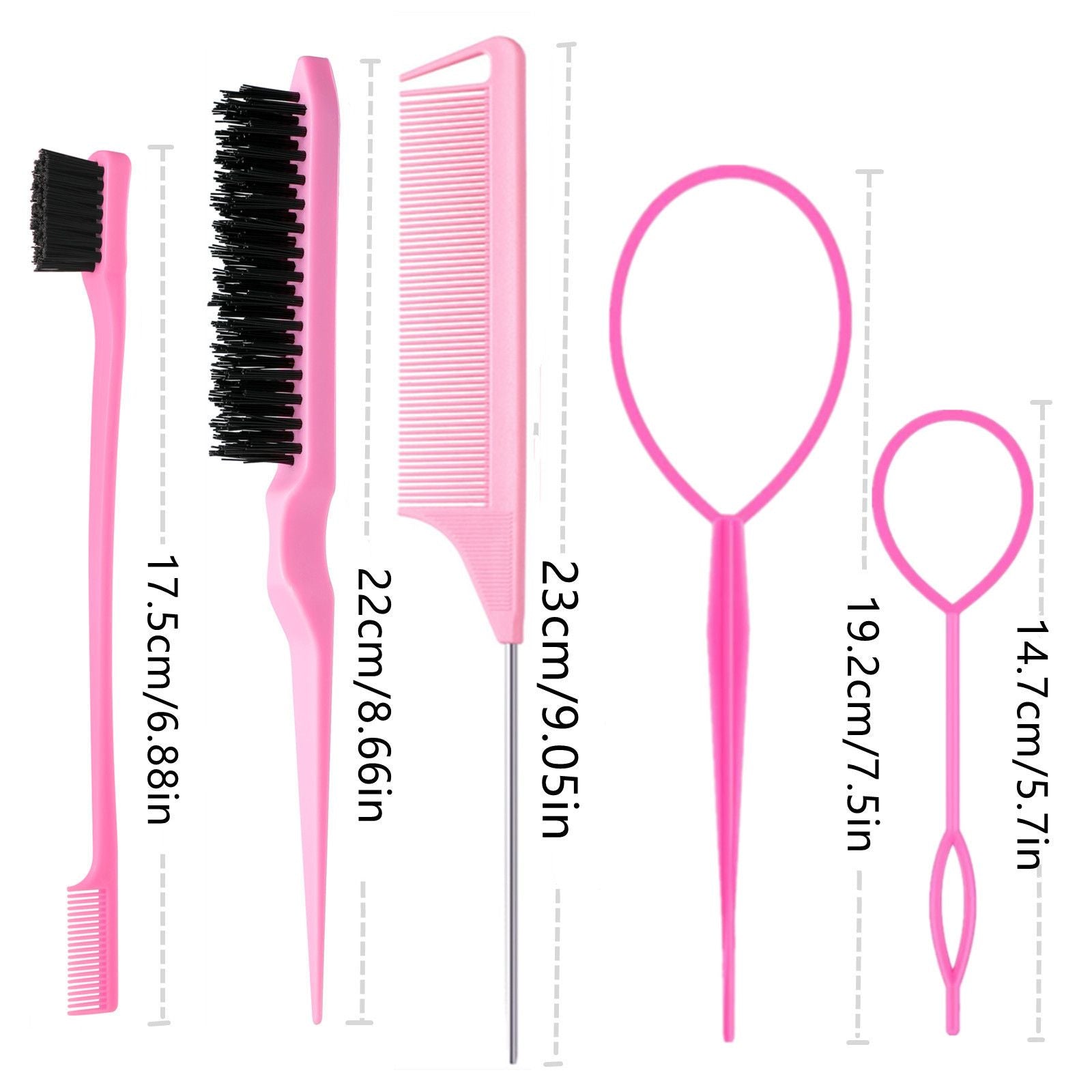 5Pcs Pink Hair Styling Comb & Brush Set