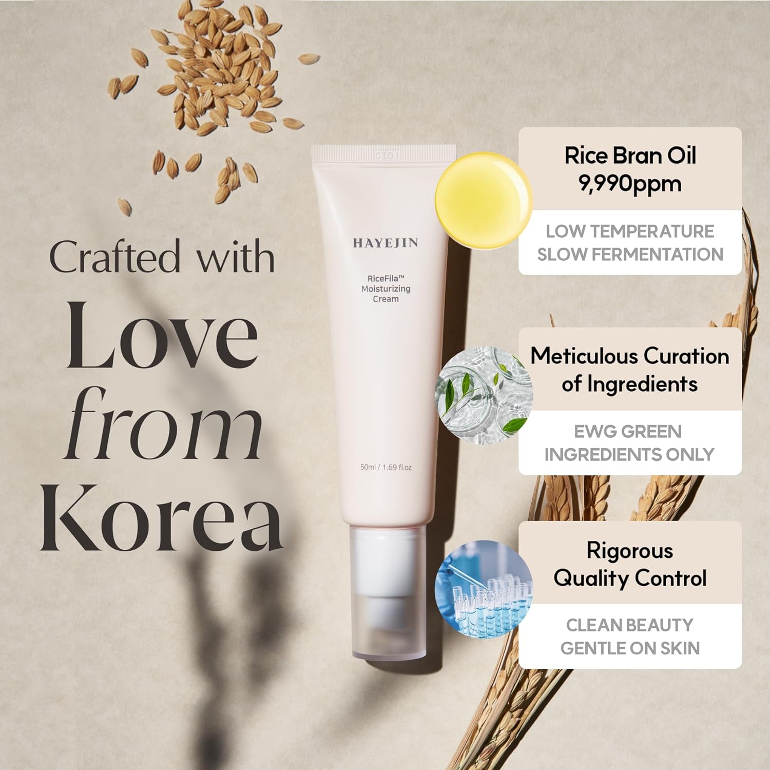 Hayejin RiceFila Facial Moisturizing Cream for moist skin, GLUTEN FREE, 50ml