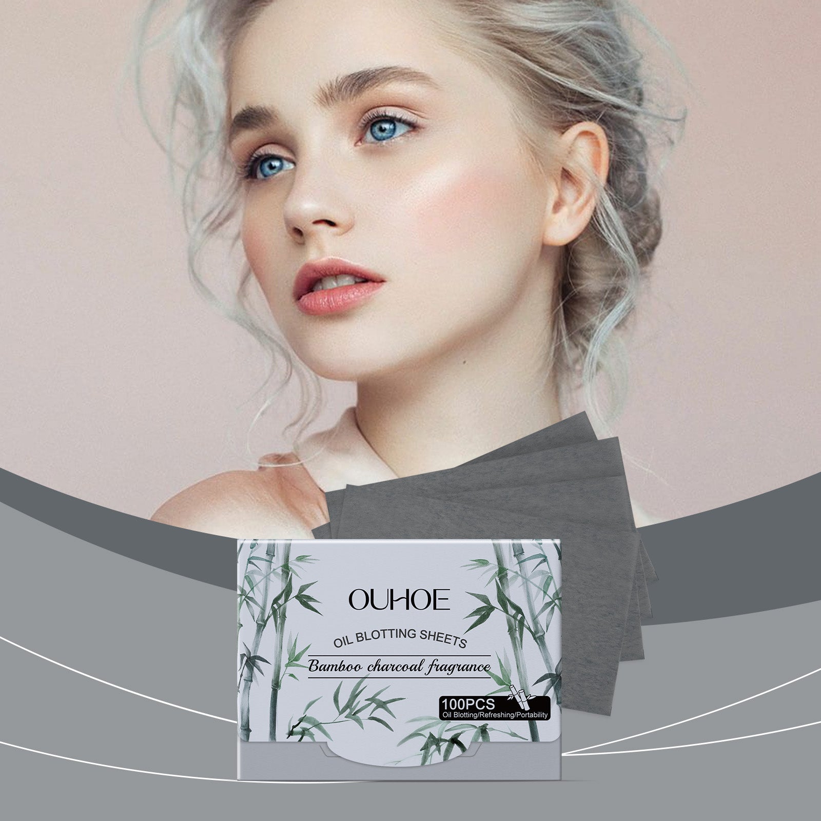 Bamboo Charcoal Oil Blotting Paper, Facial Care, Oil Control, Refreshing, Portable ,100pcs