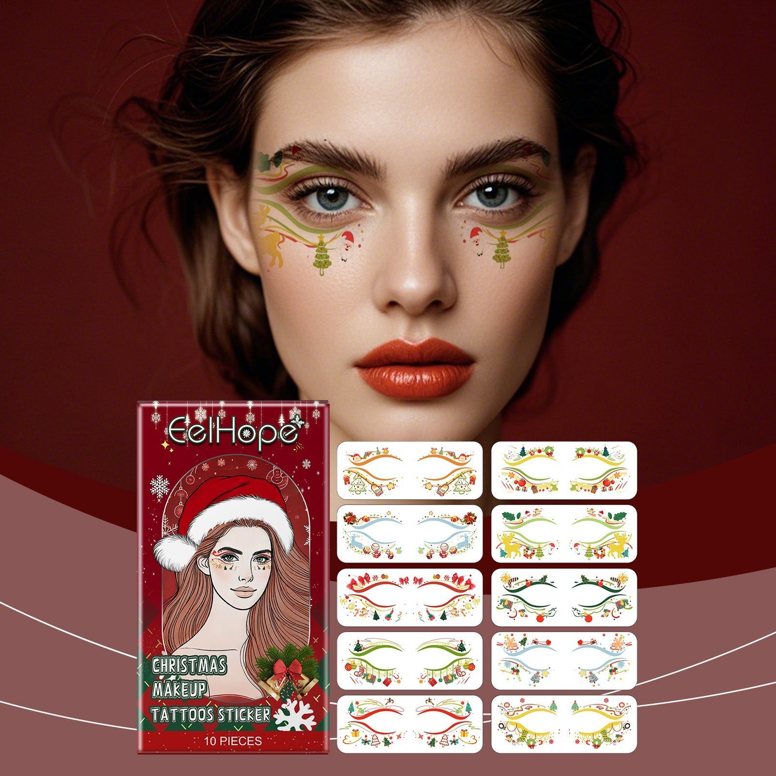 Christmas Face Stickers, Festive Atmosphere, Easy Holiday Fun, Face Tattoos ,10pieces