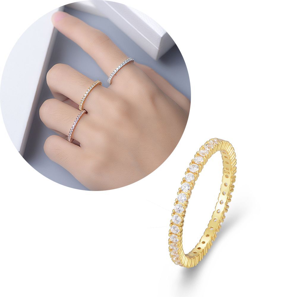 Micro Encrusted White Cubic Zircon Sterling Sillver S925 Ring Wearing Wind Ring