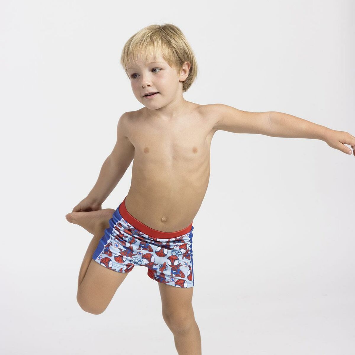 زي سباحة للأطفال على شكل سبايدرمان باللون الأزرق