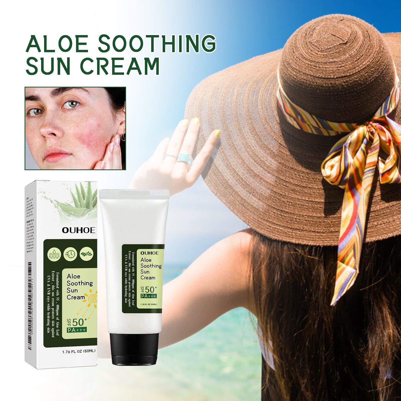 Aloe Vera Hydration Protection Cream, UV Shield, Moisturizing Sunblock ,50ml