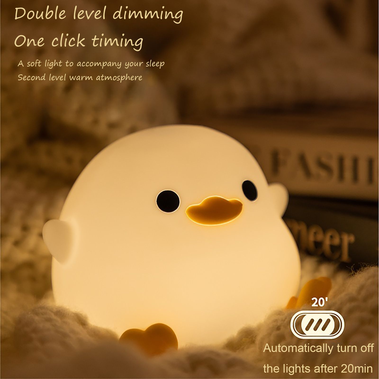 Cartoon Duck Night Light Silicone Dimmable Rechargeable Bedside Lamp Home Decor
