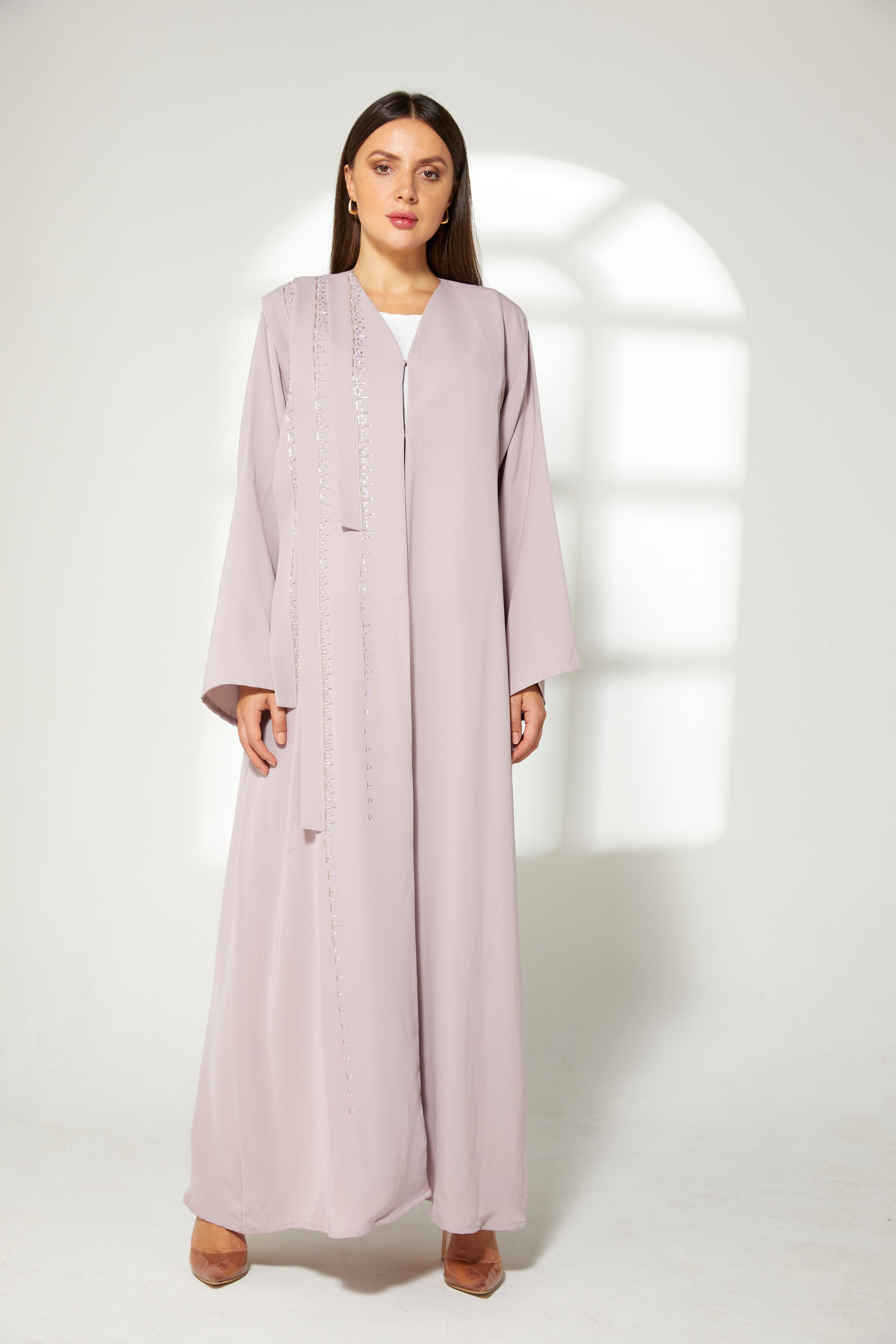 MOiSTREET Lavender Korean Nida  Embroidered Abaya