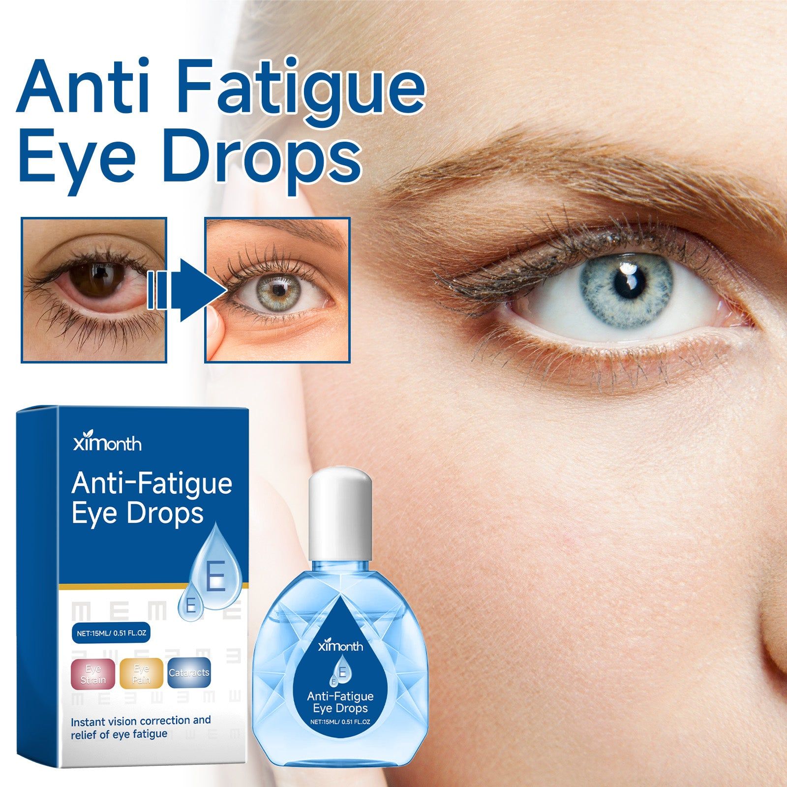Anti Fatigue Eye Drops, Relieve Dryness, Brighten Eyes, Instant Comfort ,15ml