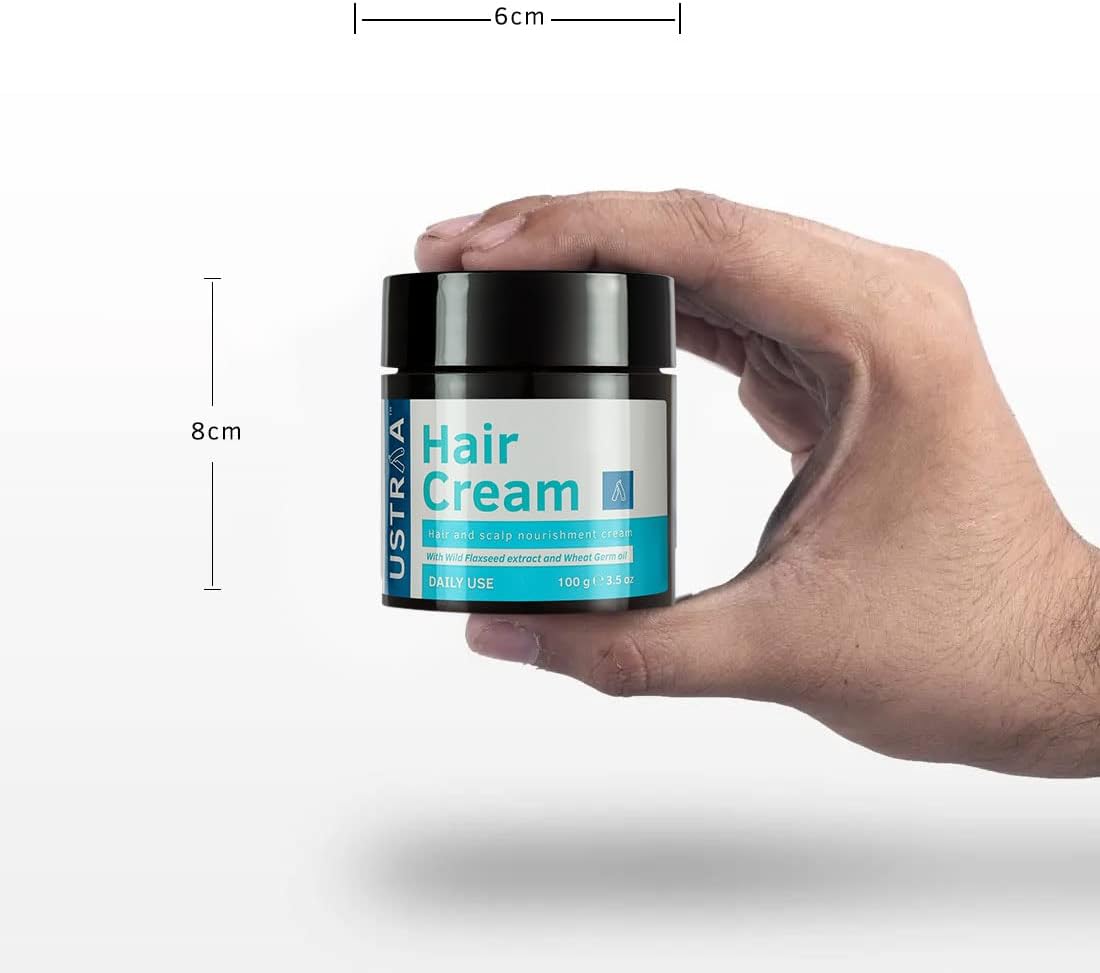 كريم الشعر USTRAA مع مستخلص بذور الكتان البري وزيت جنين القمح للاستخدام اليومي 100 جرام