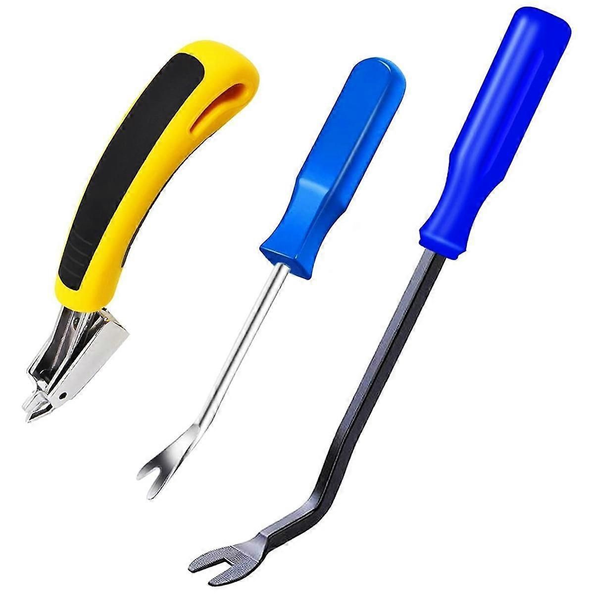 3-Piece Heavy Duty Staple Remover Ergonomic Upholstery Tool With Lever