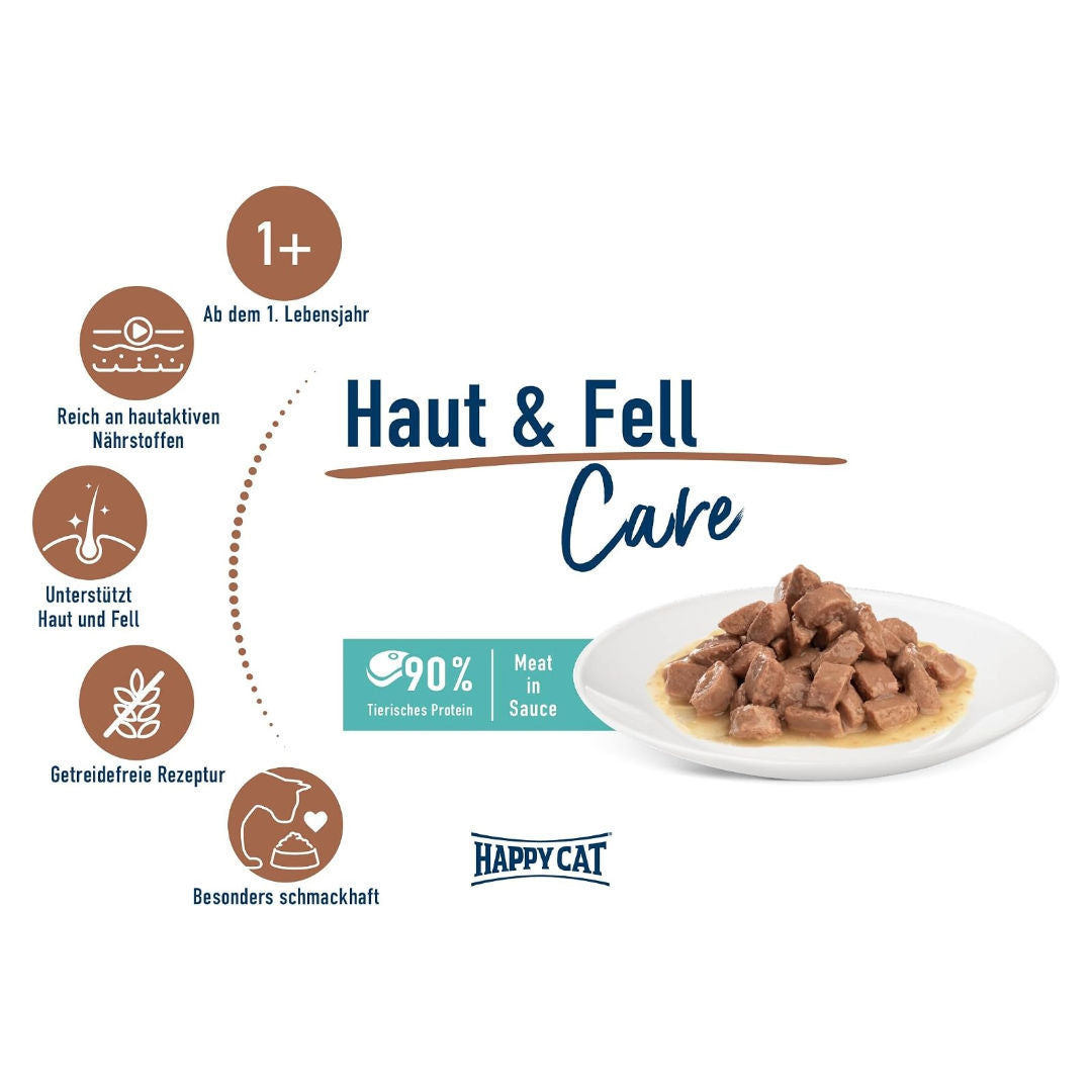 Happy Cat Meat In Sauce Care Skin & Coat Wet Cat Food For Cats, 1+ Year Old, 85gm
