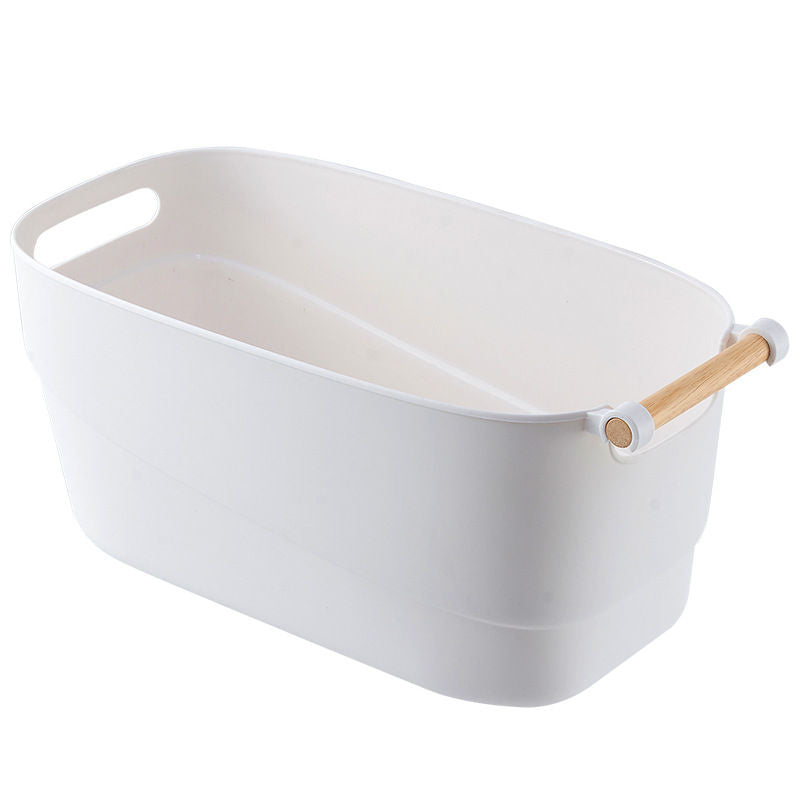 White Plastic Organizer Basket with Wood Handle - Large 10.5L