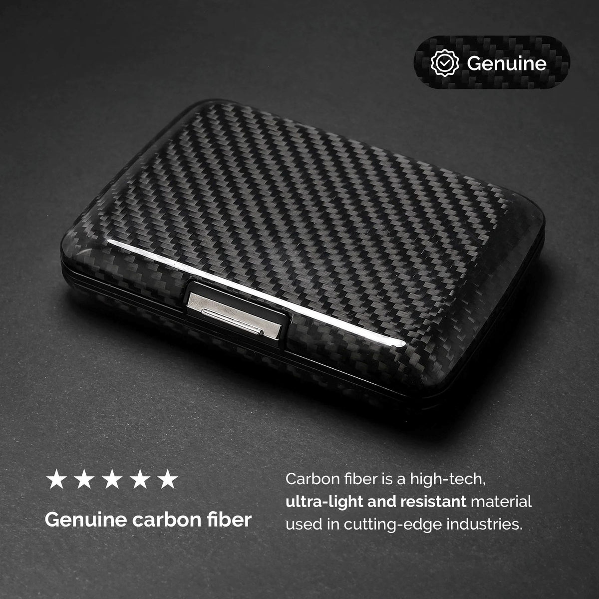 Ogon Oslo Aluminum Wallet Small Case Card Holder V2, Genuine Carbon Fiber Edition