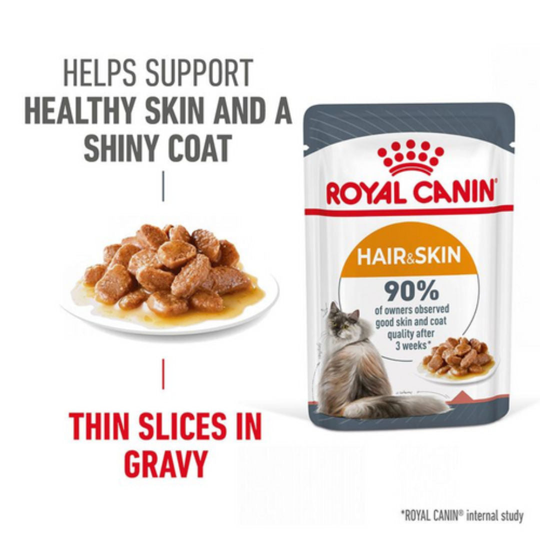 Royal Canin Feline Care Nutrition Hair & Skin Gravy Cat Wet Food Pouches, 12x85gm