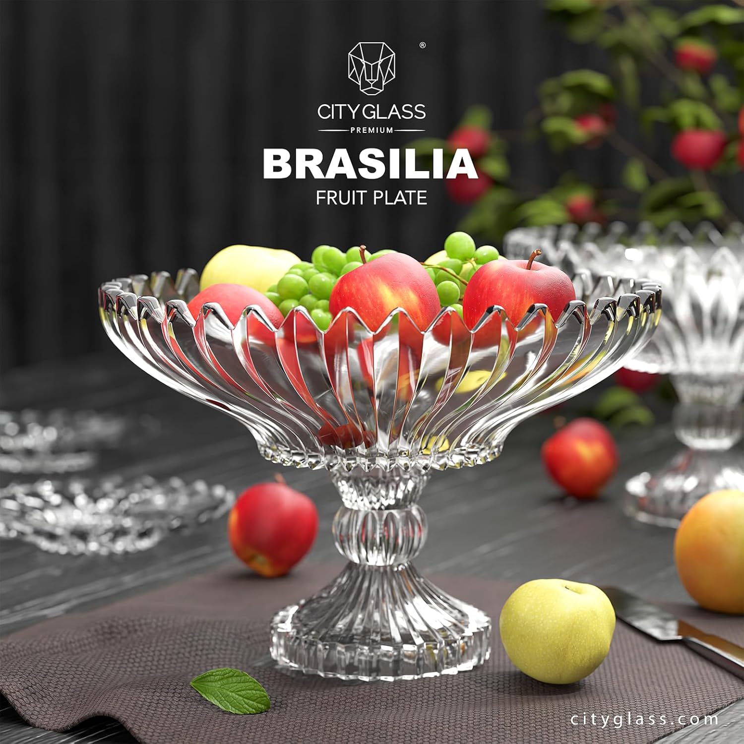 City Glass Brasilia Fruit Bowl With Stem Tray 30cm, Gift Box