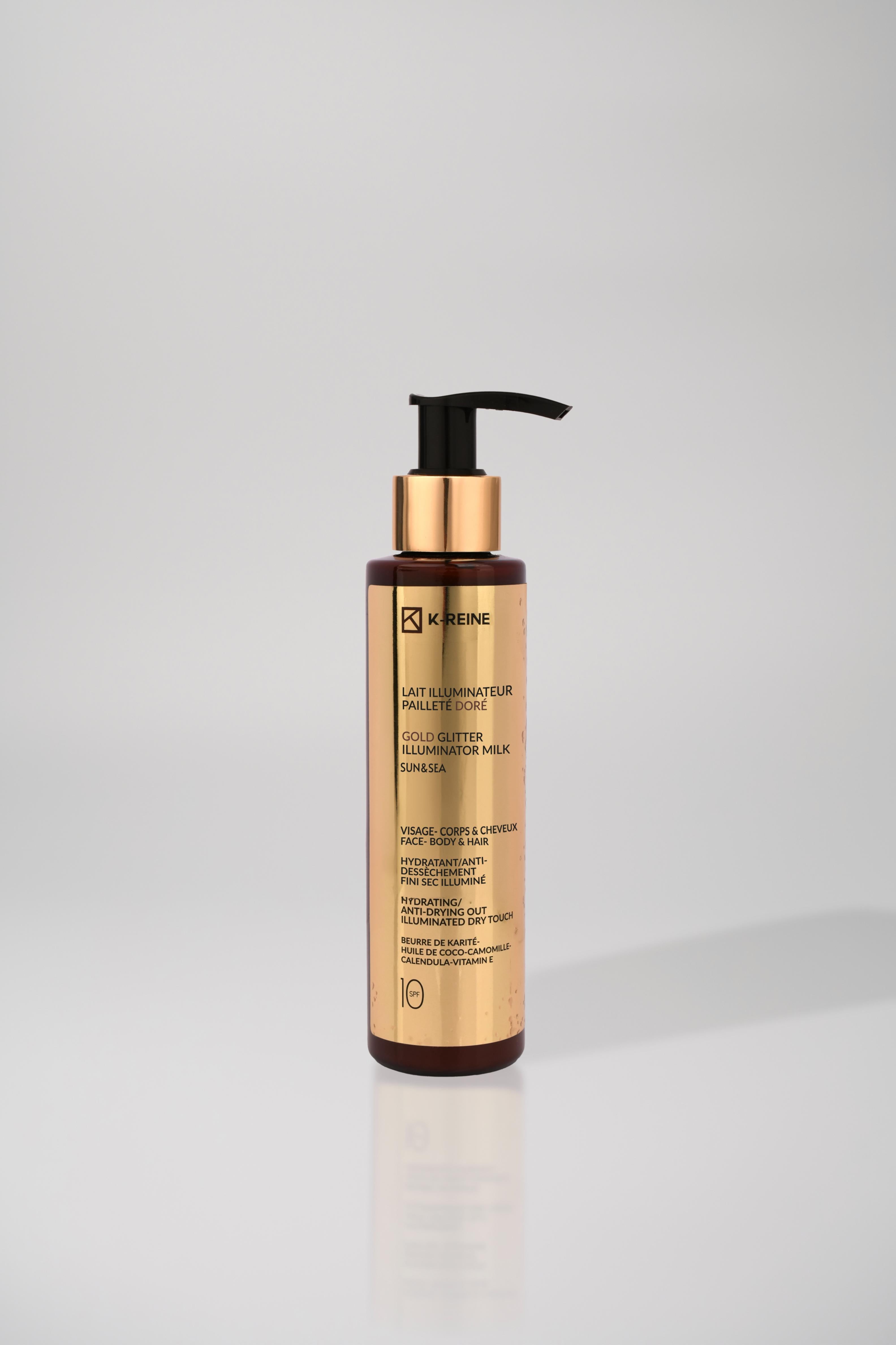 K-Reine Gold Glitter Illuminator Milk For Face Body And Hair, 150ml