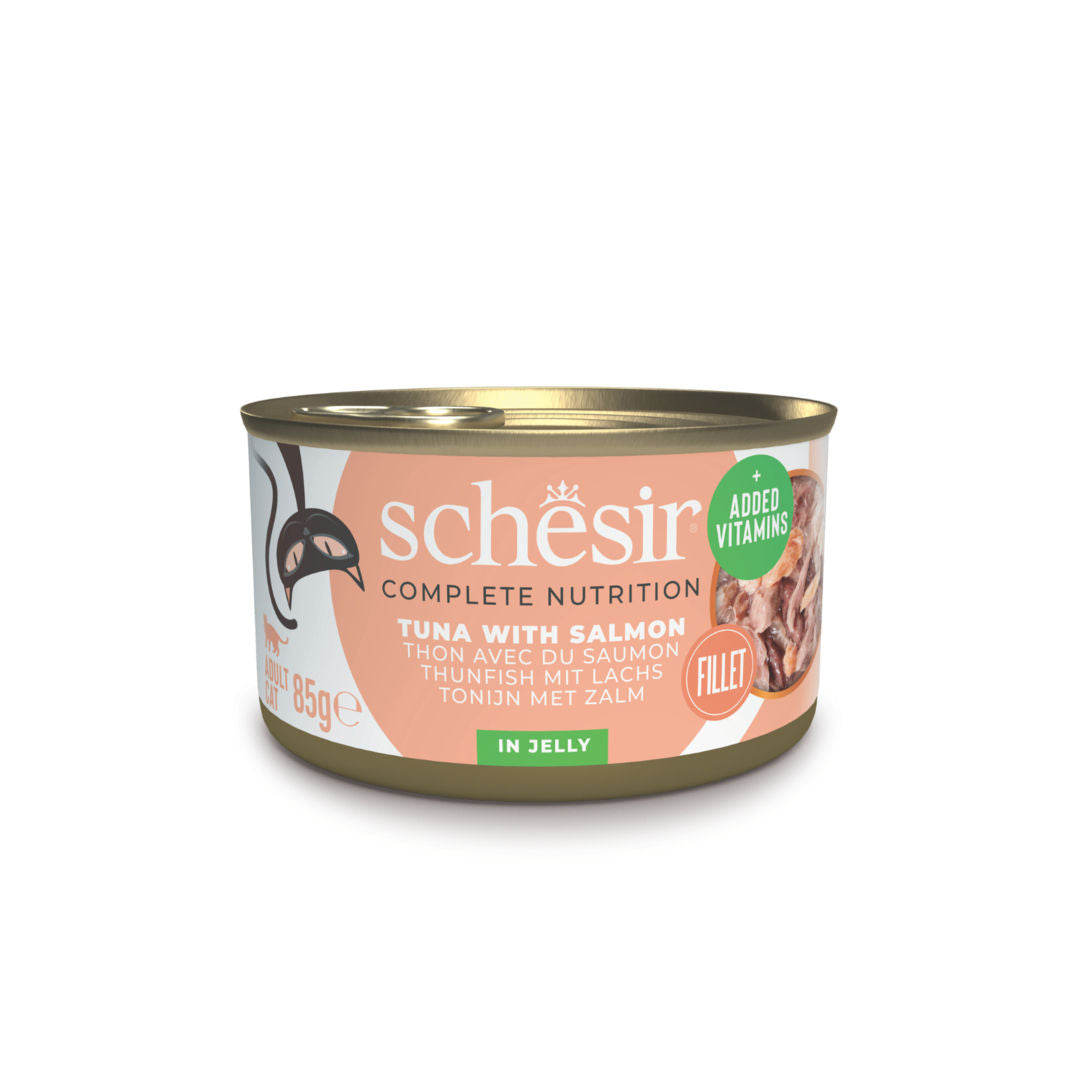 Schesir Complete & Balanced Nutrition Wet Cat Food in Jelly Can, Tuna With Salmon, 85g