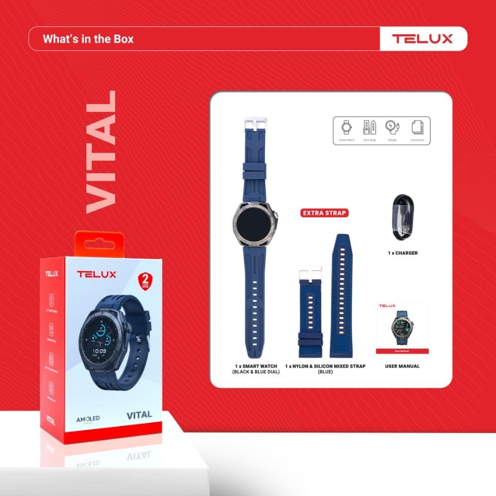 Telux Vital Smartwatch, 1.43 AMOLED Display, 410mAh Battery, IP68 Waterproof