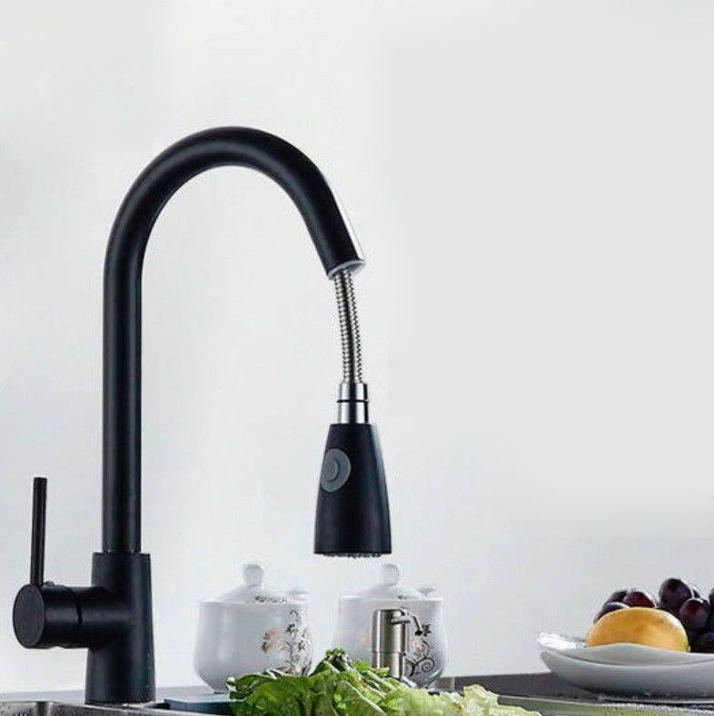 Kitchen Pull-out Faucet, Style:Stainless Steel Black Stainless Steel Black