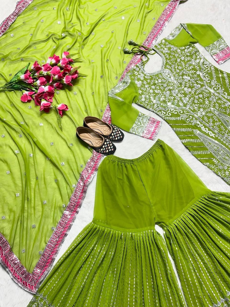 Fab Zone Beautiful Sharara Top And Beautiful Dupatta With Embroidery Sequence Work