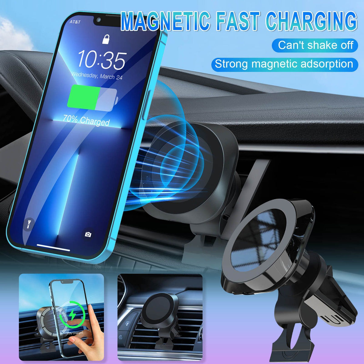 Magnetic Wireless Car Charger Air Vent Phone Mount With 360 Degree Rotation