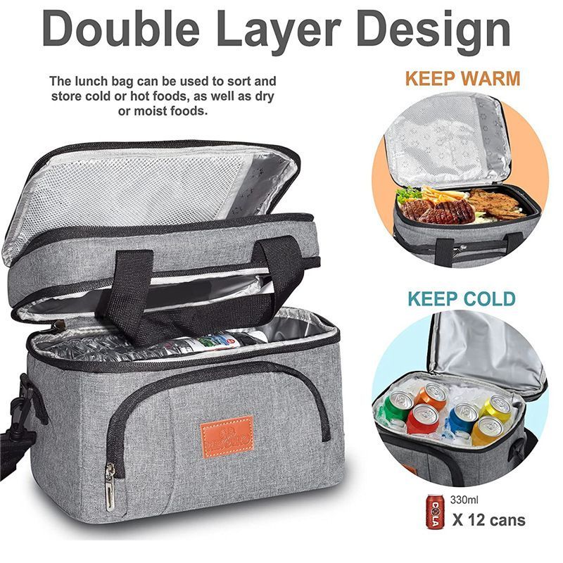 10L Double Layer Insulated Lunch Cooler Bag with Shoulder Strap
