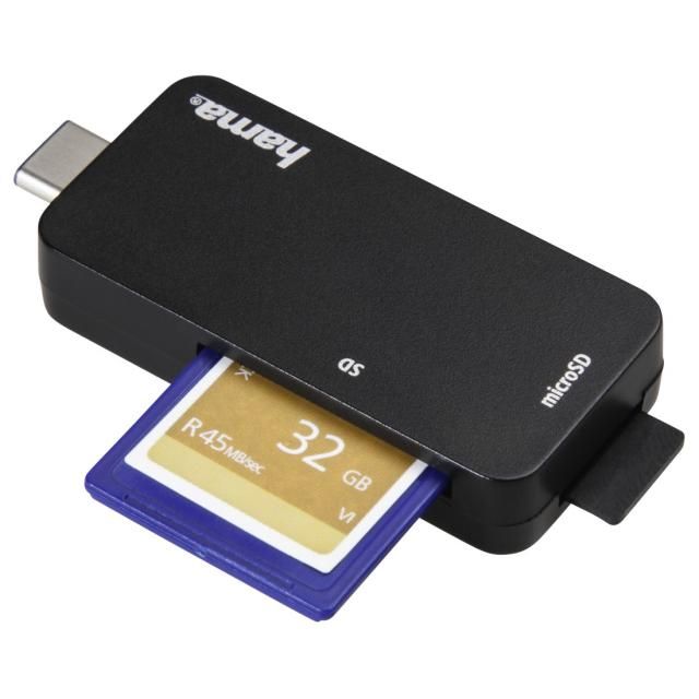 قارئ البطاقات HAMA 135751 USB 3.1 TYPE-C، SD/MICRO، أسود