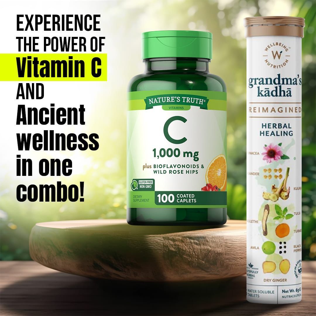 فيتامين C من Nature's Truth، 1000 ملغ، 100+10 أقراص و Wellbeing Nutrition Grandma Kadha Combo