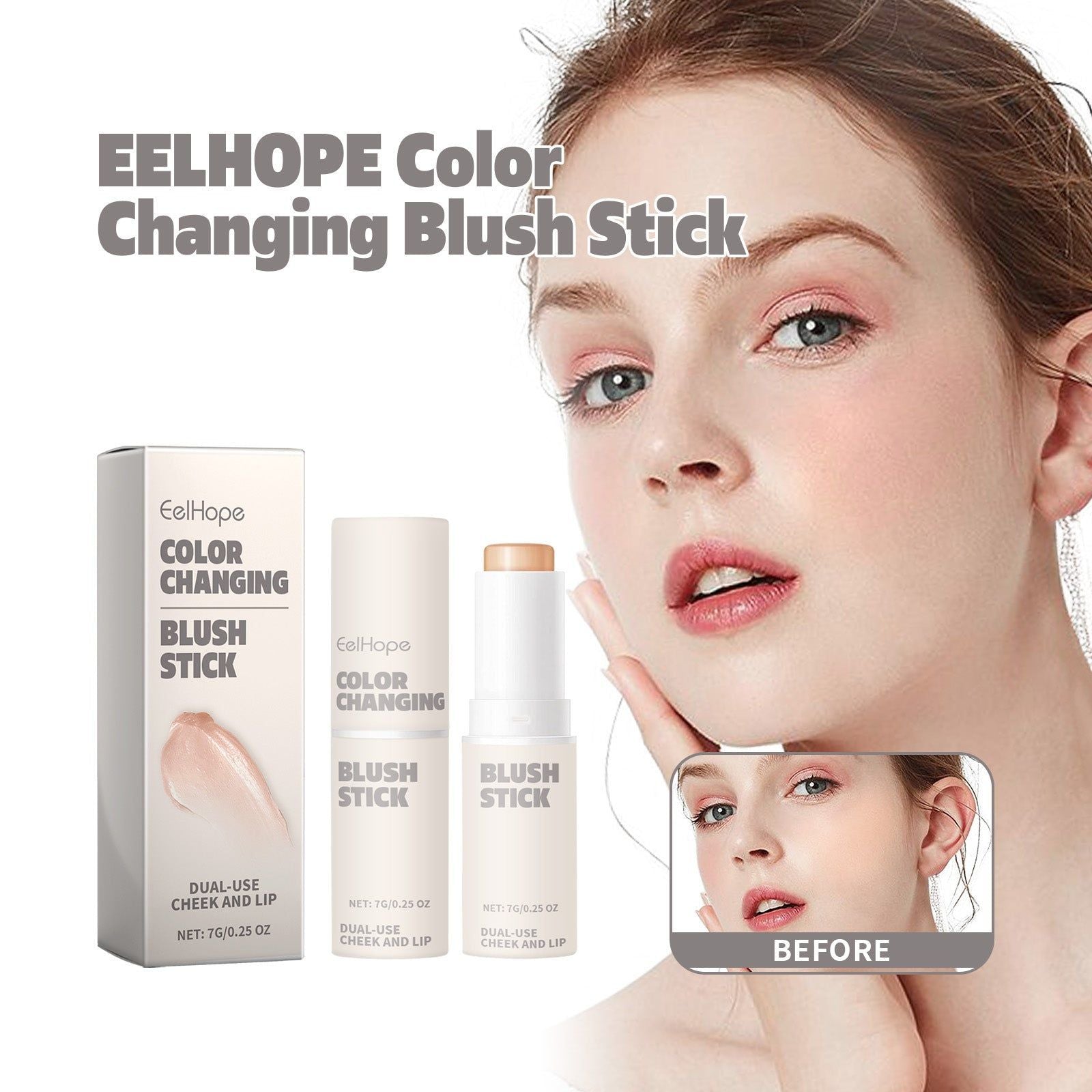 Color Changing Blush Stick, Natural Face Makeup, Lasting Nude Glow ,7g