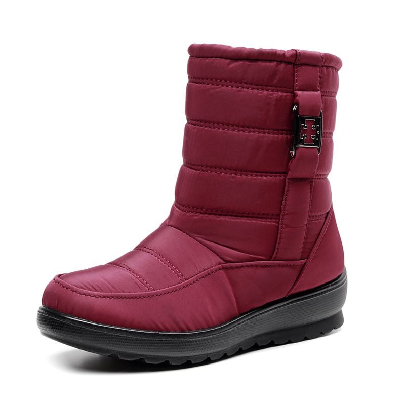 Metal Buckle Thickened Fur Warm Waterproof Winter Boots for Women