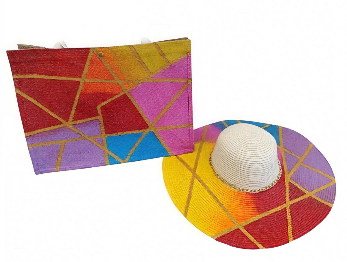 Handi Made Handpainted Multicolor Beach Set – Bag & Hat (Delivered in up to 7 days)