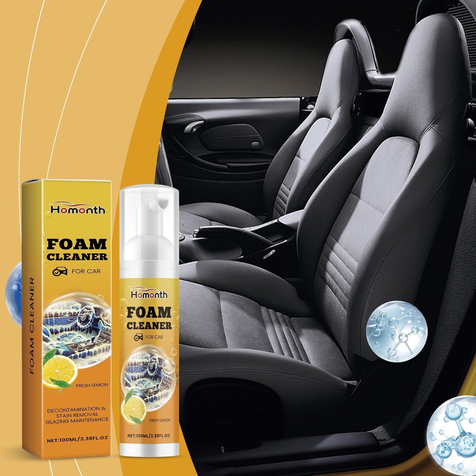 Car Cleaning Foam, Interior Deep Clean, Waterproof, Anti-Fouling, Eco-Friendly ,100ml