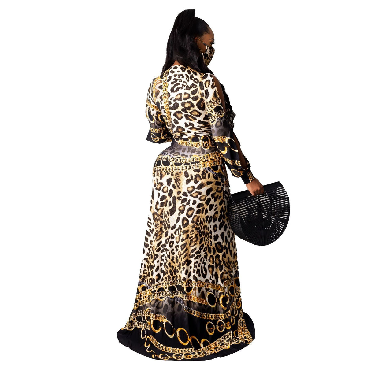 Leopard Print V Collar One Piece Women Long Sleeve Dress