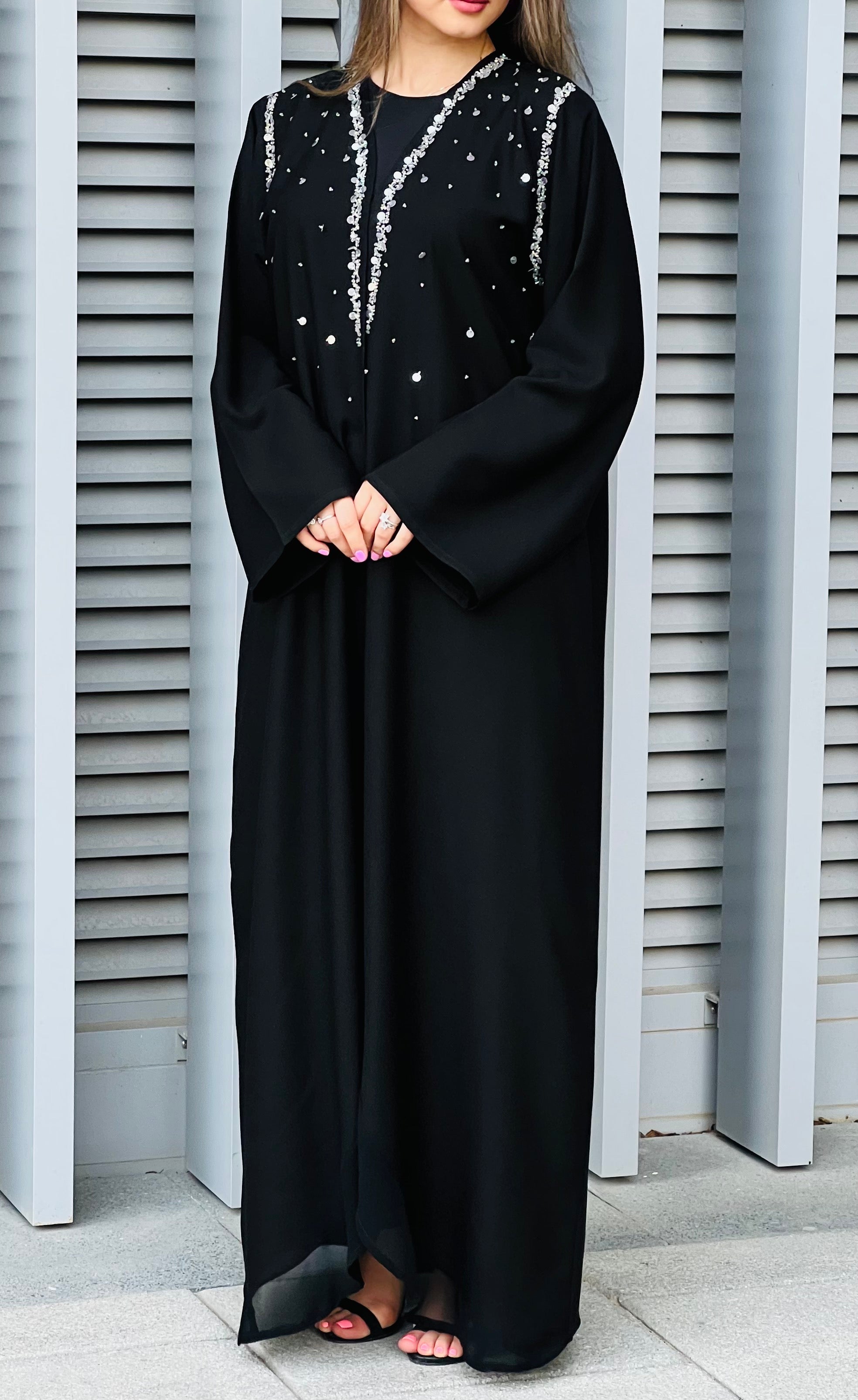 MOiSTREET Black Korean Crepe Embellished Abaya