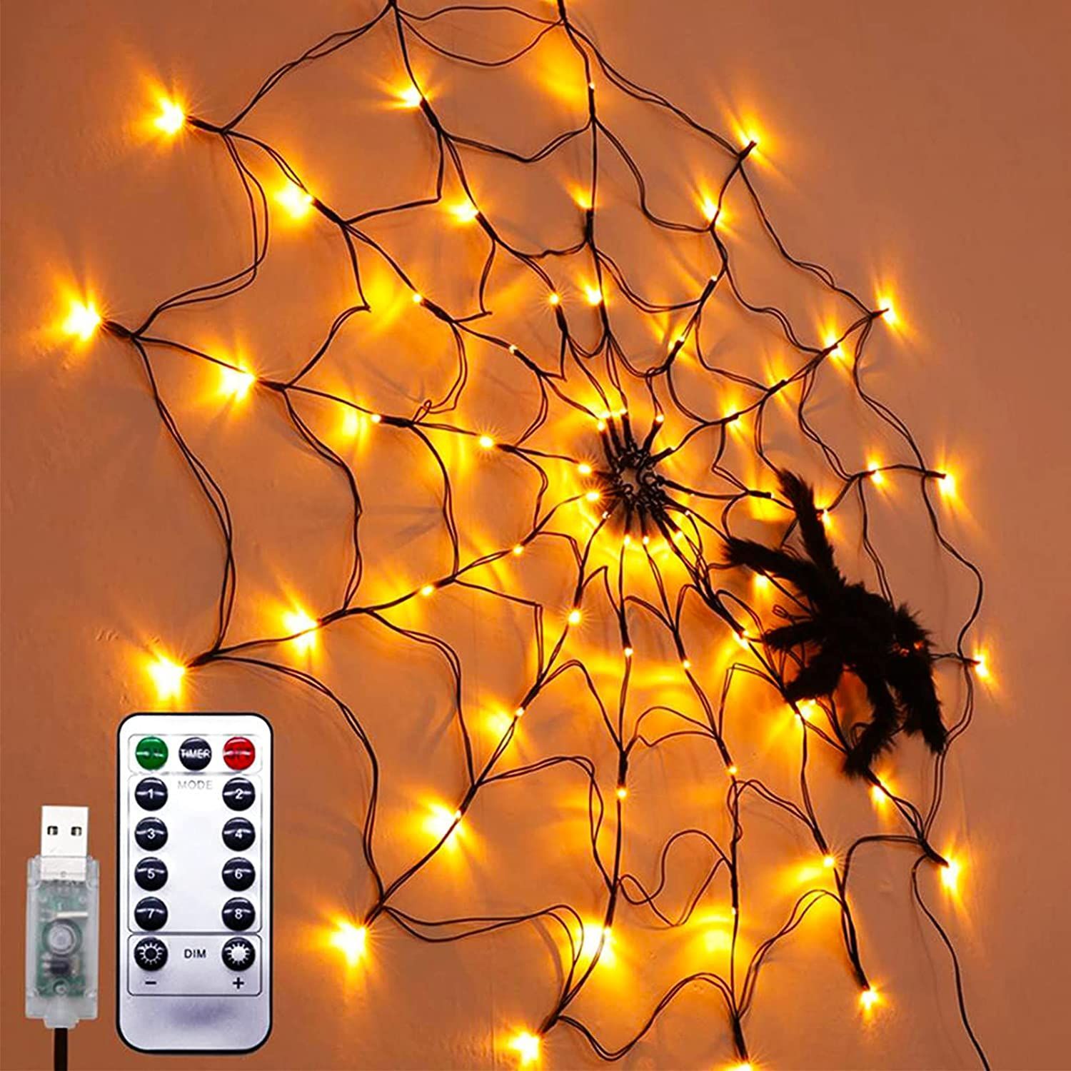 Spider Web Light Halloween Tree Fence Hanging LED Lamp Festival Decoration Night Light