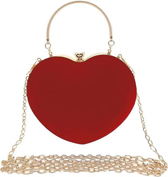 Women Heart Shaped Handbag Wedding Party Evening Bag Mini Clutch Chain Purse