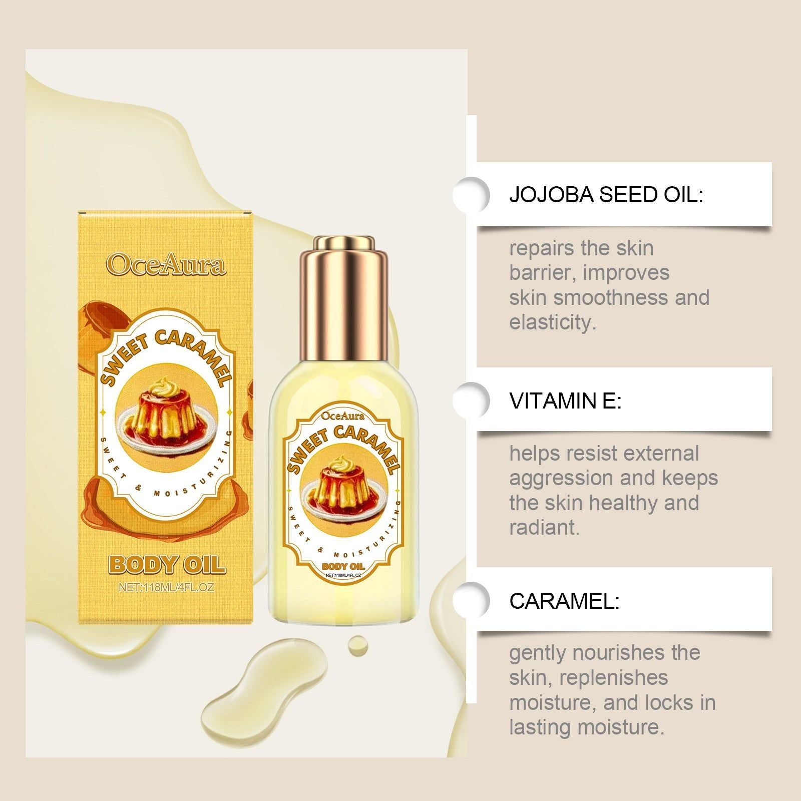 Caramel Body Care Oil, Deep Moisturizer for Soft, Smooth Skin ,118ml