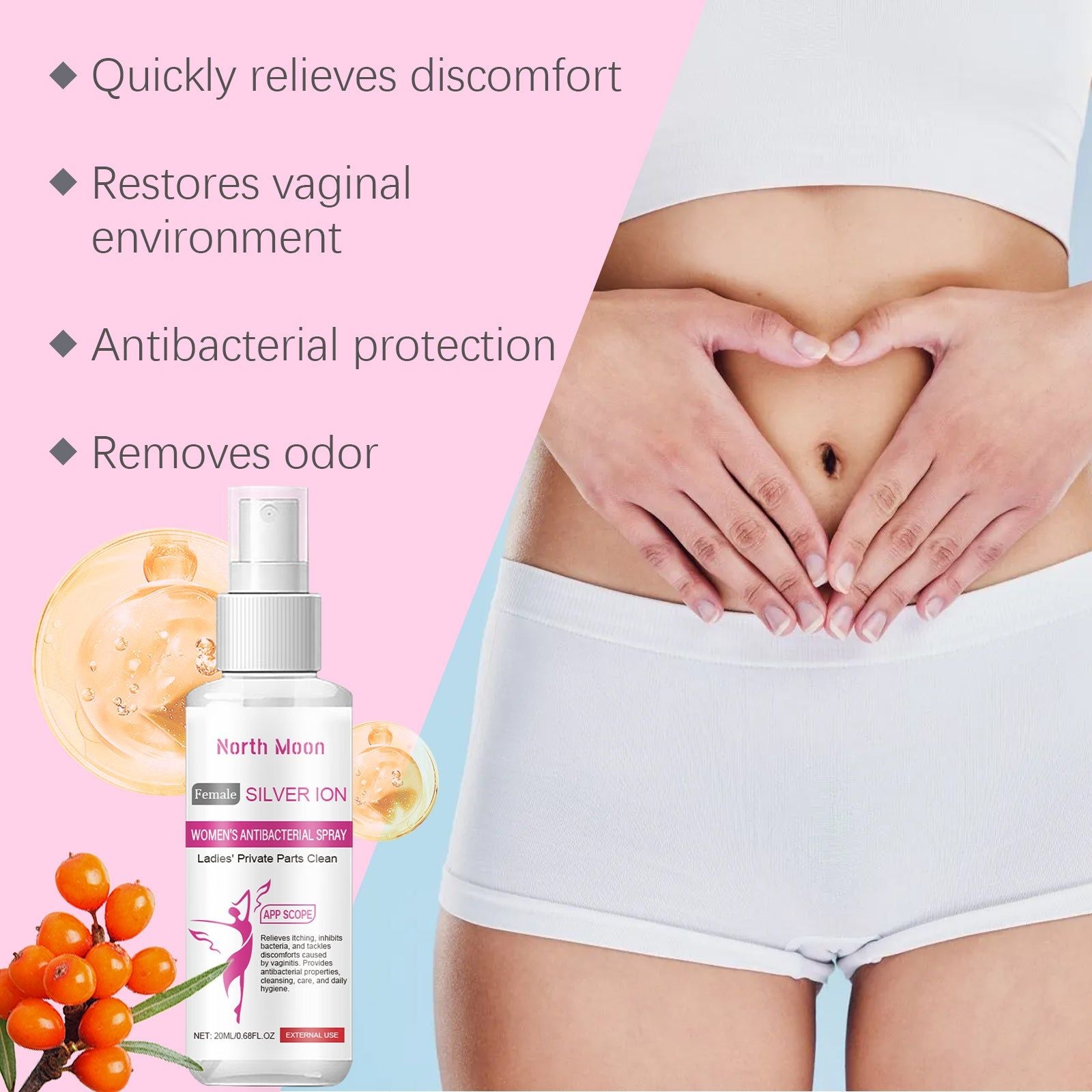 Women's Body Care Spray, Gentle, Fresh, Odor-Free, Skin Nourishing ,20ml