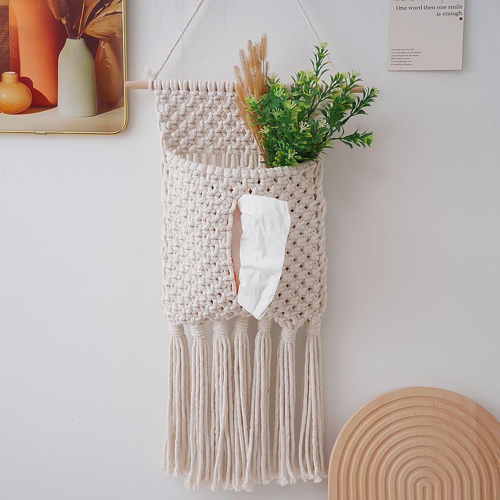 Handwoven Tapestry Wall Tissue Paper Cover and Dry Flower Holder Basket