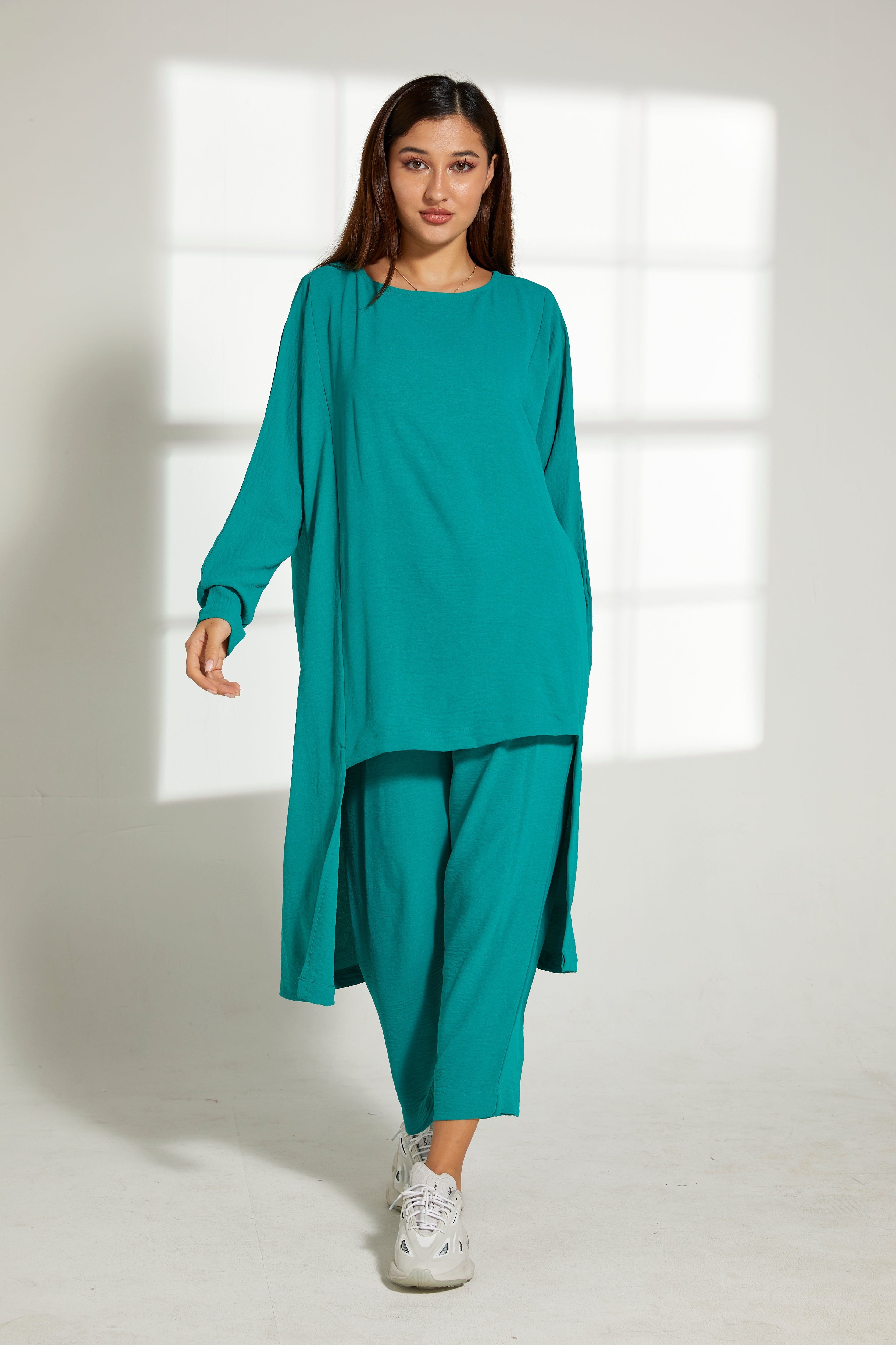 MOiSTREET Sea Green CEY Fabric Top And Pants Set